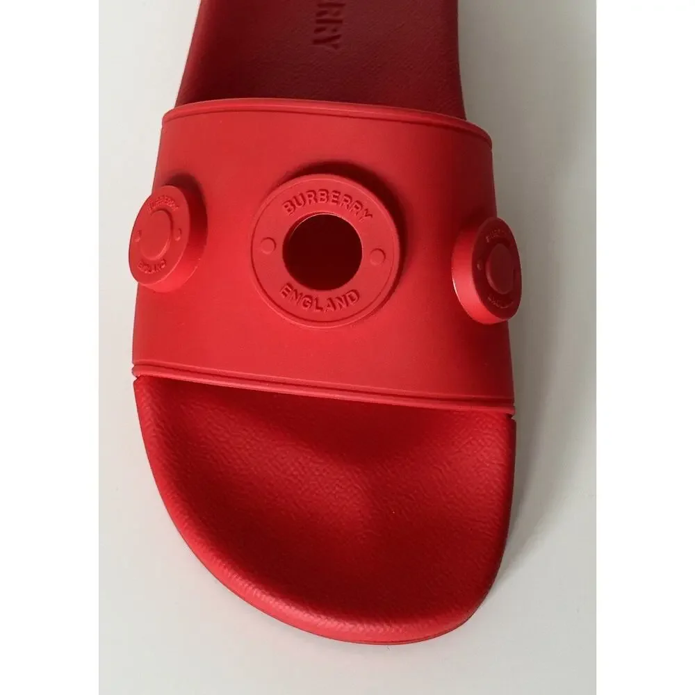 NIB $420 Burberry Eyelet Men’s Furley Bright Red Slide Sandals 9 US (42) 8053156